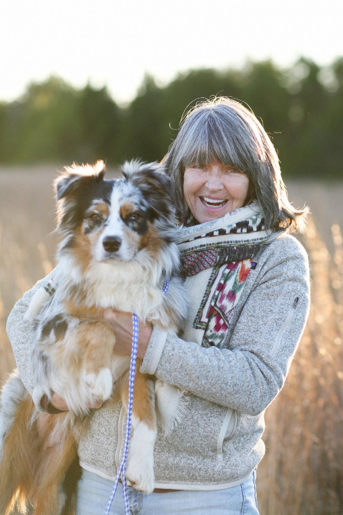 Tigger Montague is an expert on equine nutrition and supplements with over thirty years experience as a rider, researcher, formulator and author of Whole Foods for Horses, pictured with her dog Wookie