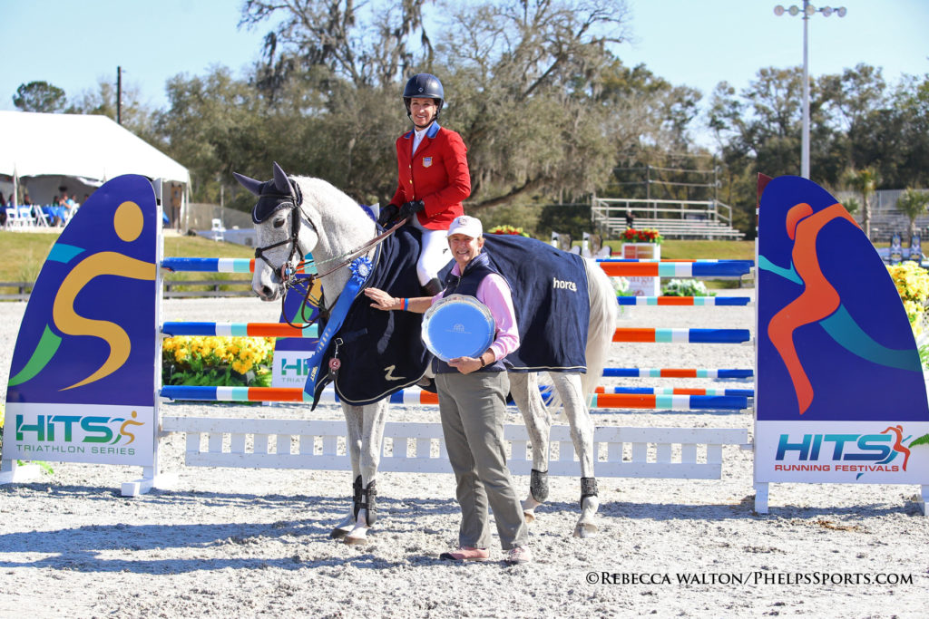 Laura Kraut and Cedric with Margaret Duprey after winning the $150,000 Ocala Grand Prix at HITS Ocala CSIO4* in 2015. Photo by Rebecca Walton